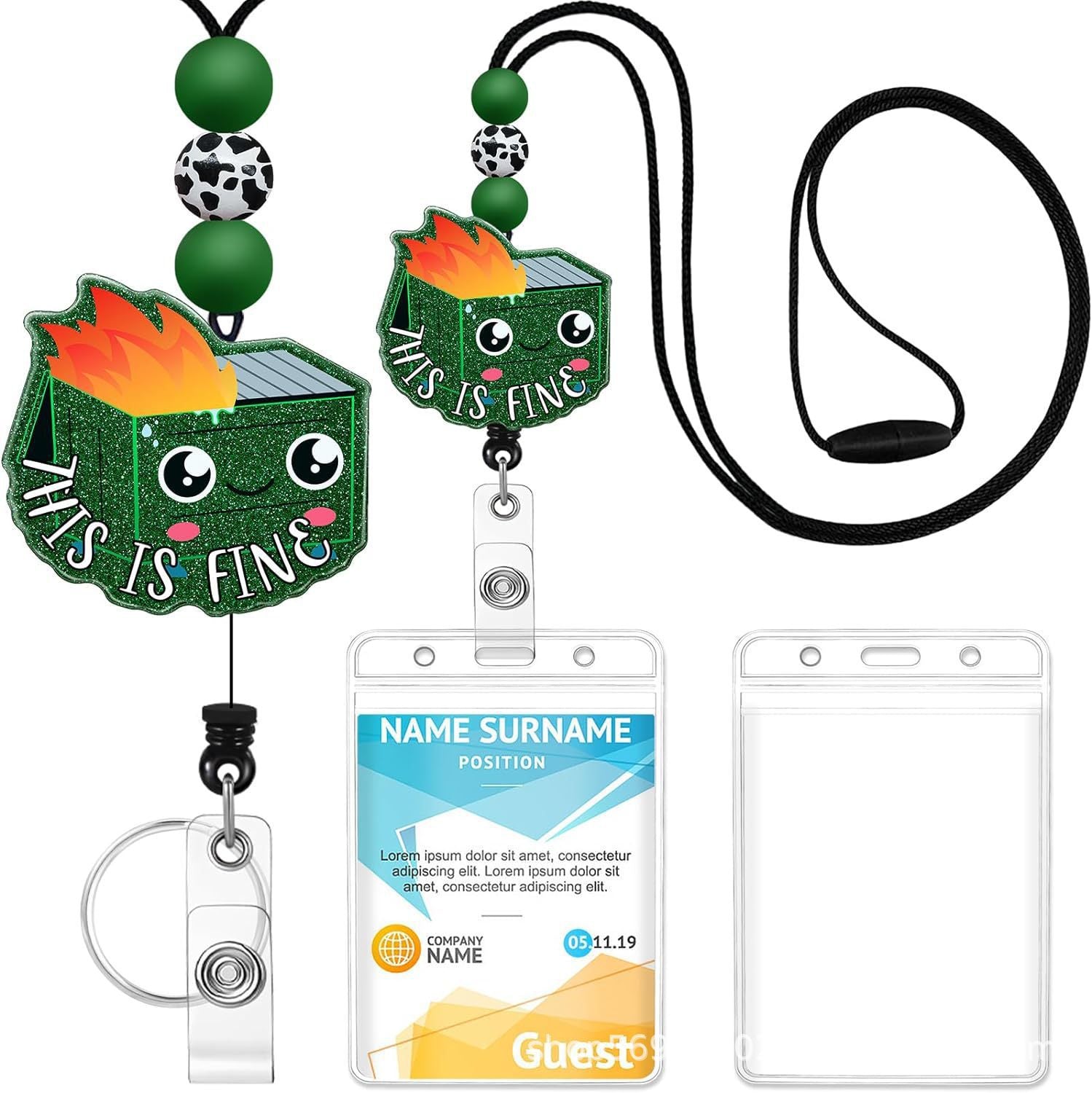 Wholesale Badge Reels Cow Leopard Print West Highland Cow Rainbow Sunflower Card Holder Silicone Beaded Lanyard Retractable Keychain